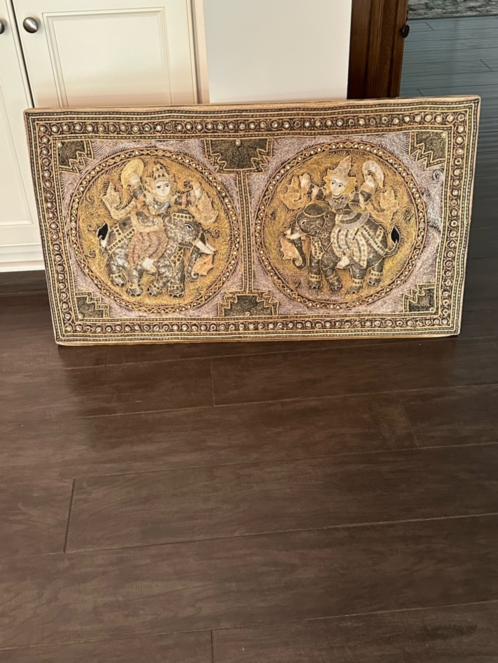 Handcrafted Gold and Cream Burmese Elephant Motif Wall Art -Burmese Kalaga